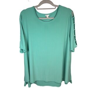 Cato Teal Green Short Sleeve‎ Top 18/20W Poly Spandex Blend Casual Spring Basic